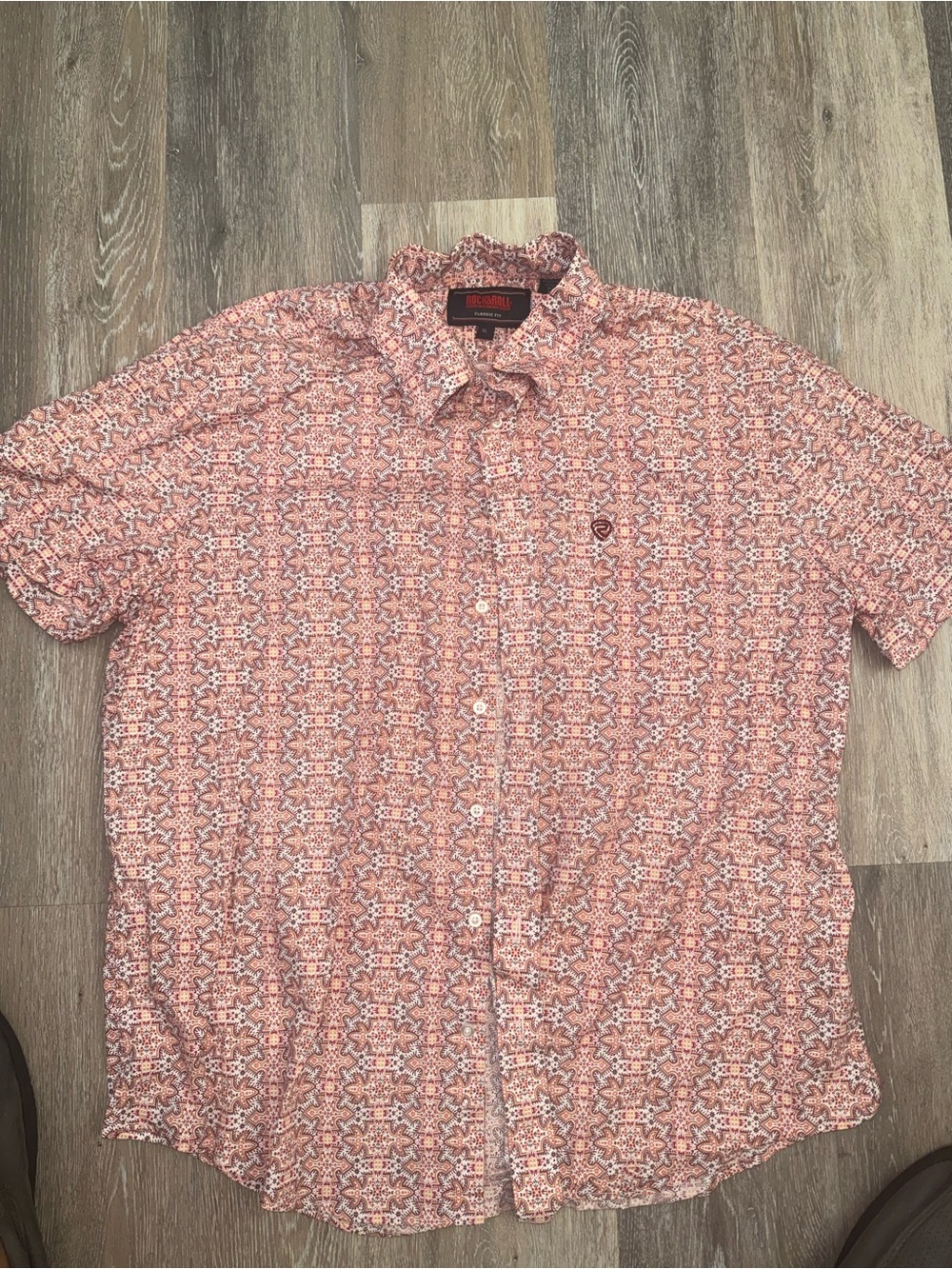 Rock and roll denim Men's Casual Short-Sleeve Button-Up Shirt - Coral Pattern